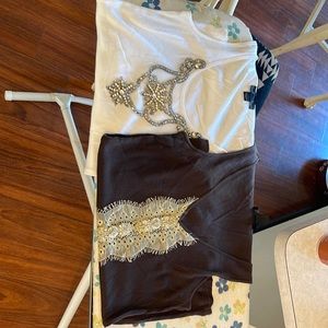 Set of two embellished Pima cotton ribbed tanks